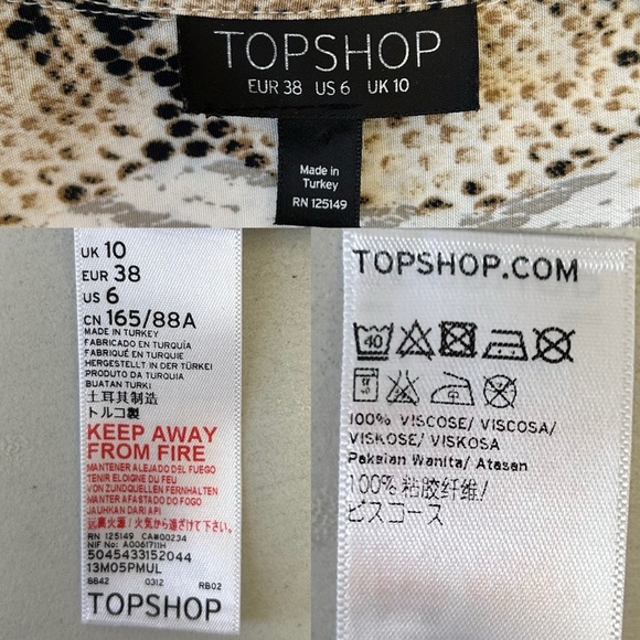 Topshop Snakeskin Print Button Up Shirt Blouse Cream and Black Size 6 - Picture 13 of 16